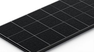 Comparativa de paneles solares fotovoltaicos: monocristalino negro, policristalino azul y capa fina flexible.